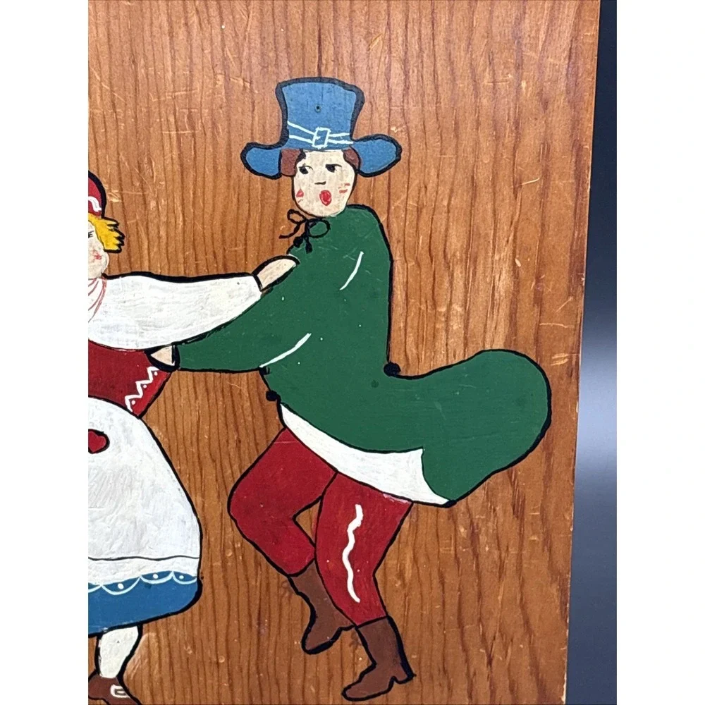 Vintage Scandinavian Folk Art Hand-Painted Wooden Cutting Board Dancing Couple